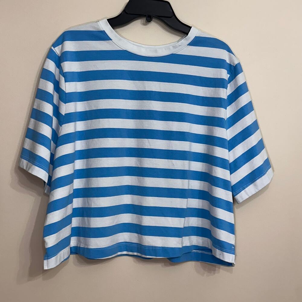 A New Day Blue White Striped Boxy Tee Medium